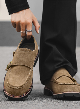 2025秋季新款英伦风百搭孟克鞋正装鞋休闲平底潮流马丁靴搭扣男鞋