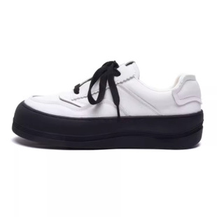 小众男鞋2024新款厚底牛皮休闲皮鞋男大头黑底撞色小白鞋增高板鞋