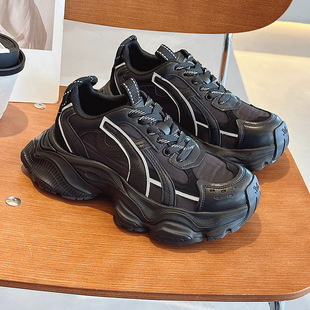 巴黎老爹鞋女2025夏季新款百搭厚底增高真皮休闲运动鞋男款小白鞋