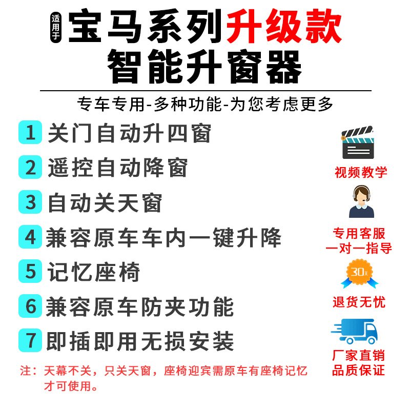 适用于宝马X1X2X3X4X5X61系3系5系一键自动升窗器OBD关窗器改装