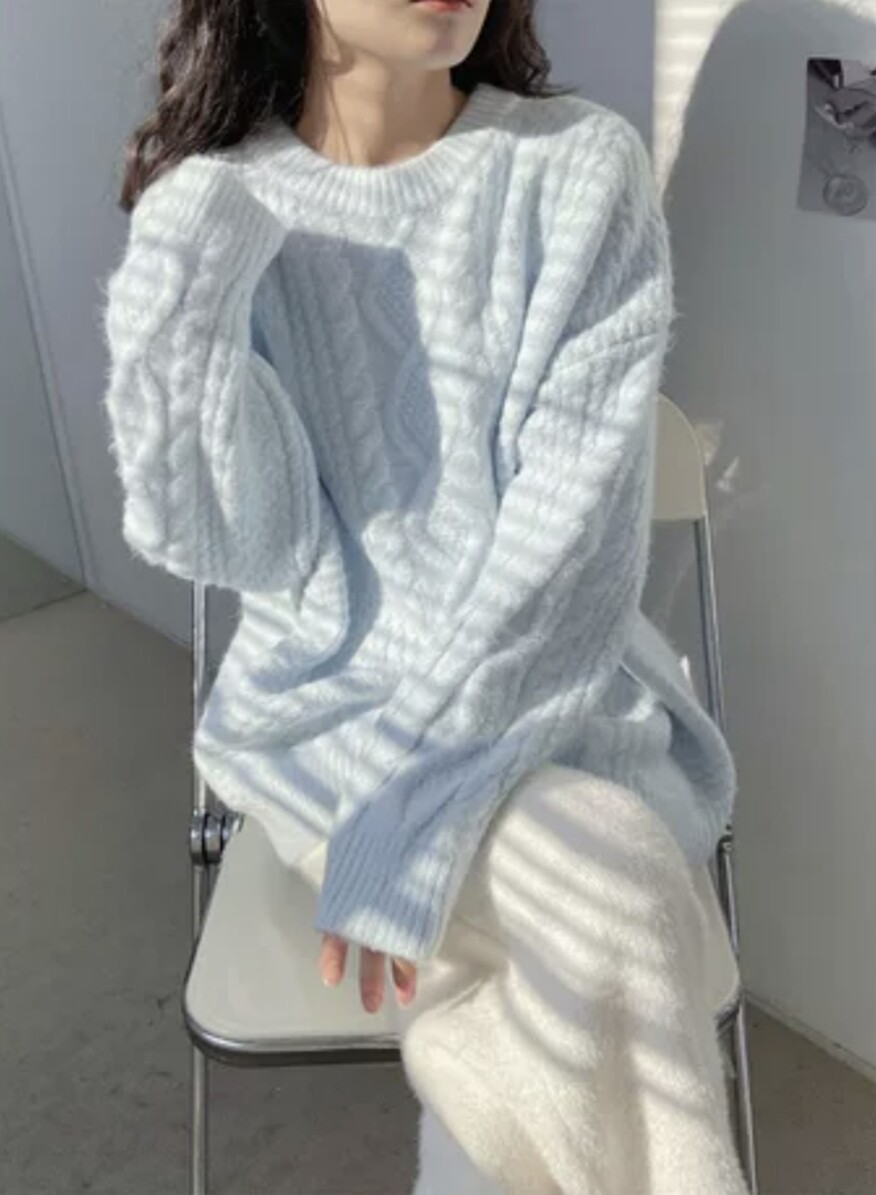 温柔奶蓝软糯加厚宽松慵懒毛衣女