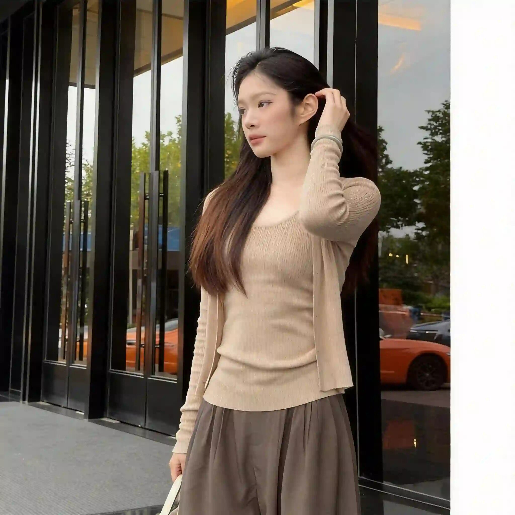 韩系层次慵懒风针织修身上衣背心+开衫外套女早春季设计感两件套