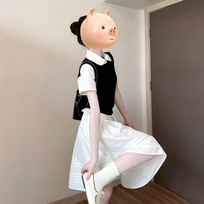 2026新款法式短袖衬衫马甲洋连衣裙子女夏miu系穿搭一整套装短裙