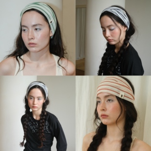 JOJOKUR 条纹头巾帽女夏_绿白红白蓝白一巾多用防晒条纹发带帽