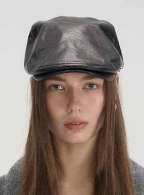 JOJOKUR 全皮制作黑色油蜡牛皮前进帽越旧越有味复古氛围鸭舌帽子