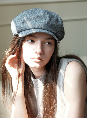 JOJOKUR 灰色麻点Office srien长期主义羊毛气质八角小裁片报童帽