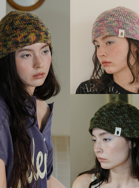 JOJOKUR 绿棕混色针织冷帽 橙绿粉蓝多色早秋小众色彩玩家包头帽