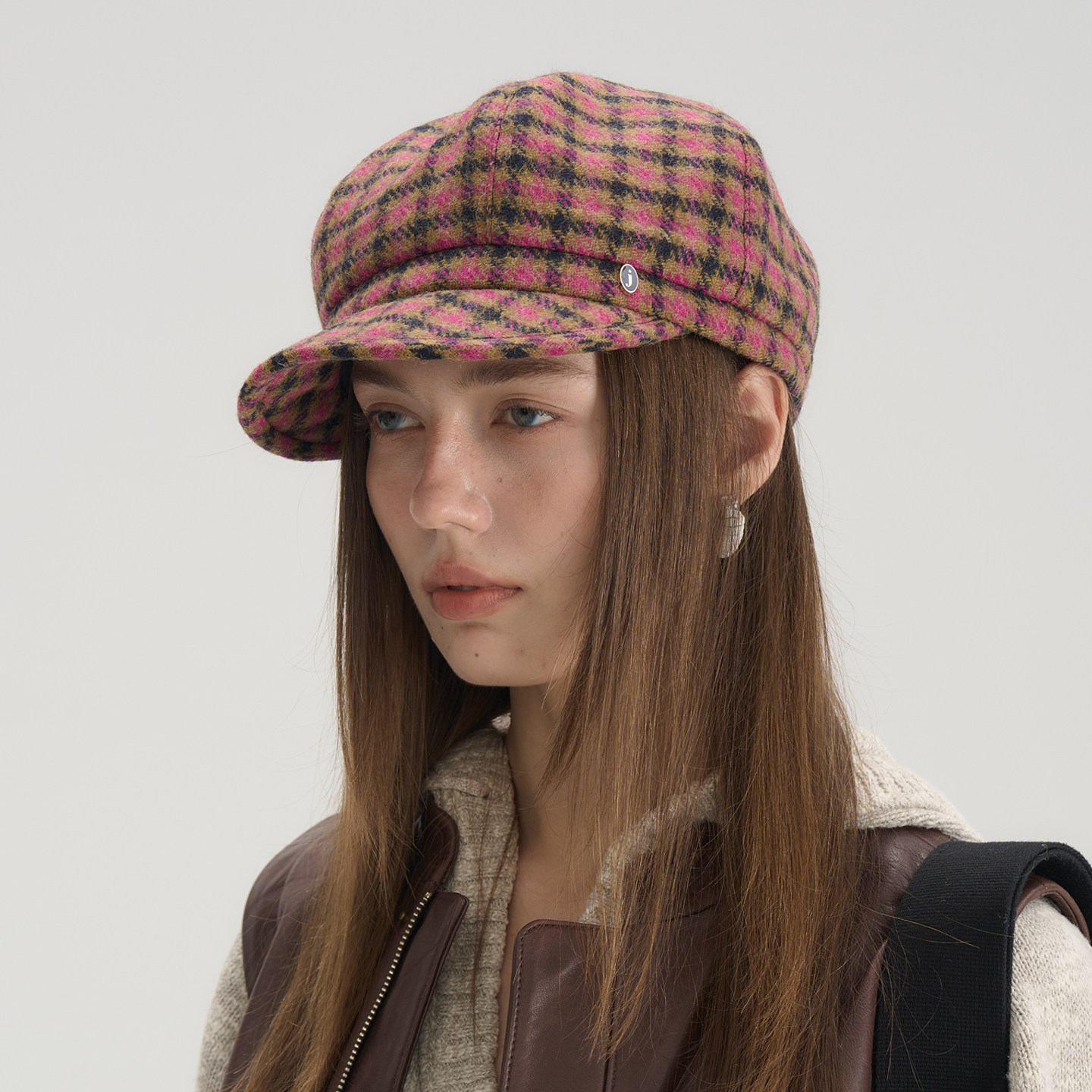 JOJOKUR 100%初剪羊毛红棕格纹帽立体八片剪裁廓形满分复古显白,服饰配件/皮带/帽子/围巾,帽子,淘宝优惠券,粉丝福利购,淘宝优惠卷