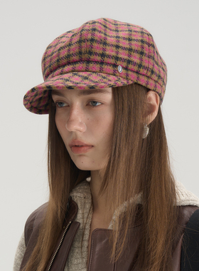 JOJOKUR 100%初剪羊毛红棕格纹帽立体八片剪裁廓形满分复古显白