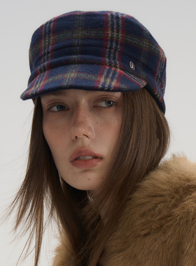 JOJOKUR 不惜工本进口面料手作温度_深蓝红格纹羊毛呢骑士帽冬季