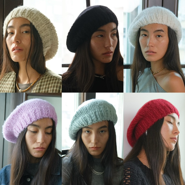 JOJOKUR 法式慵懒康赛妮真丝羊绒手工粗棒针织毛线帽贝雷帽多色