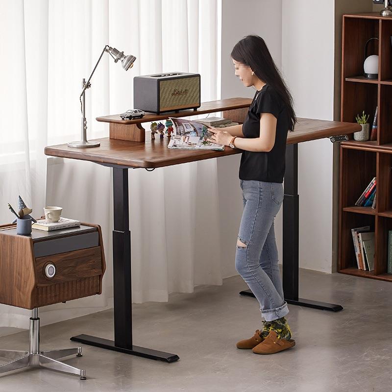 办公桌木作智能电脑桌实木书桌朴愫黑胡桃学习桌升降电动工作台