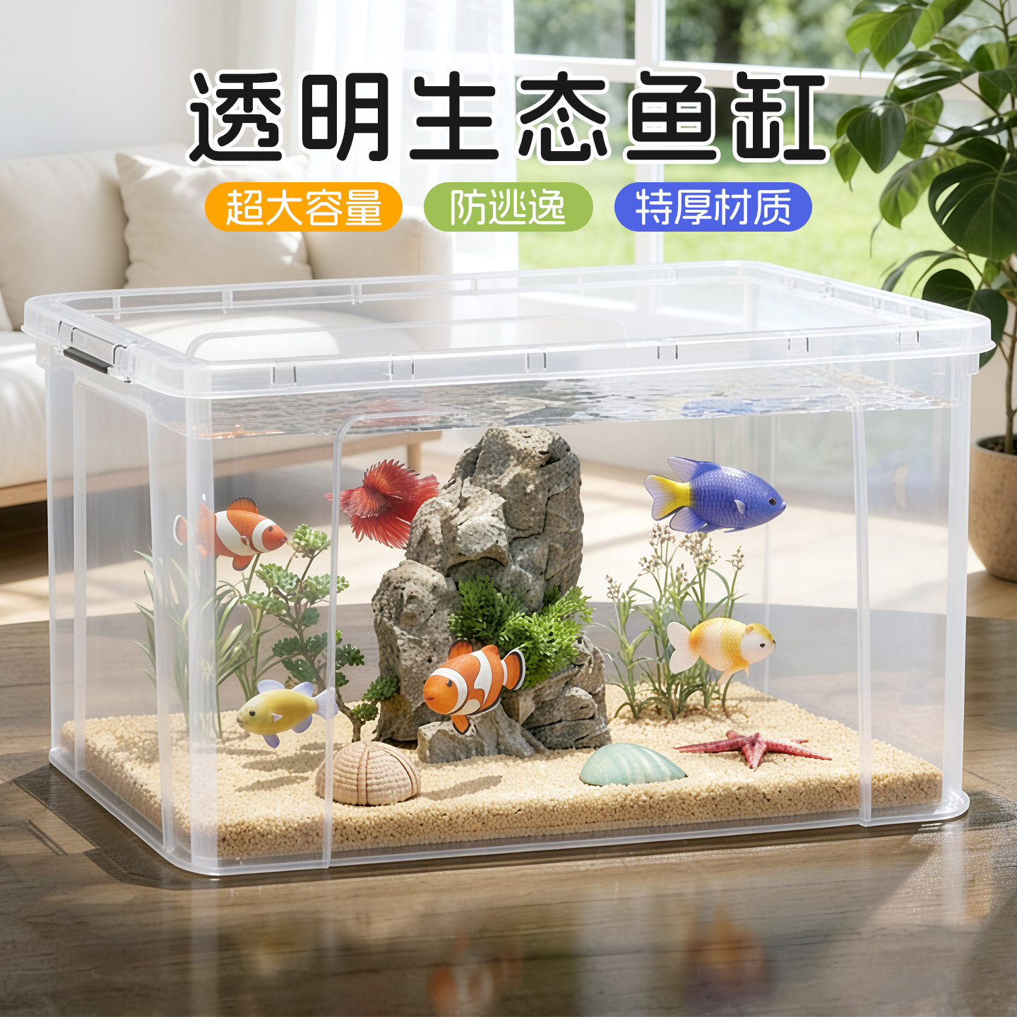 透明鱼缸大容量养殖缸加厚家用收纳箱养鱼养龟水族箱钓鱼箱生态缸