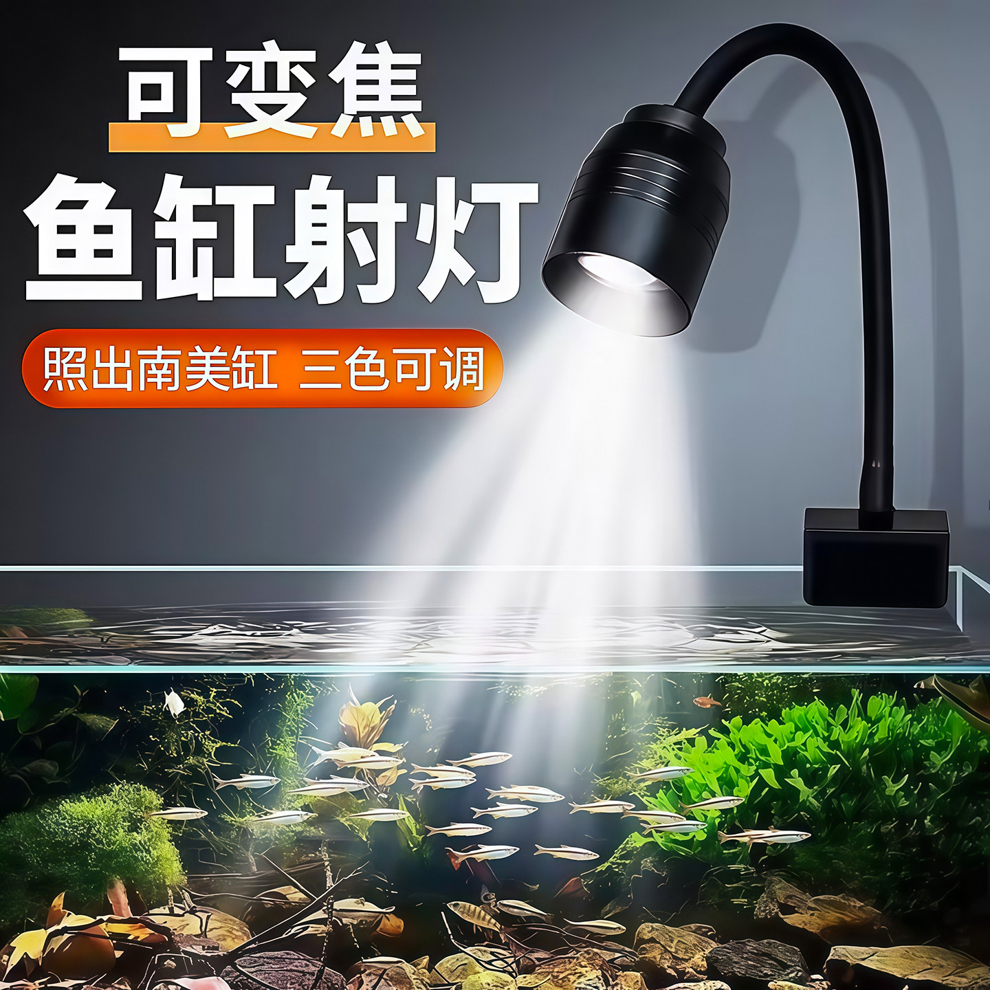 水族箱照明灯led水草灯筒灯乌龟灯南美射灯变色鱼缸灯变焦原生缸