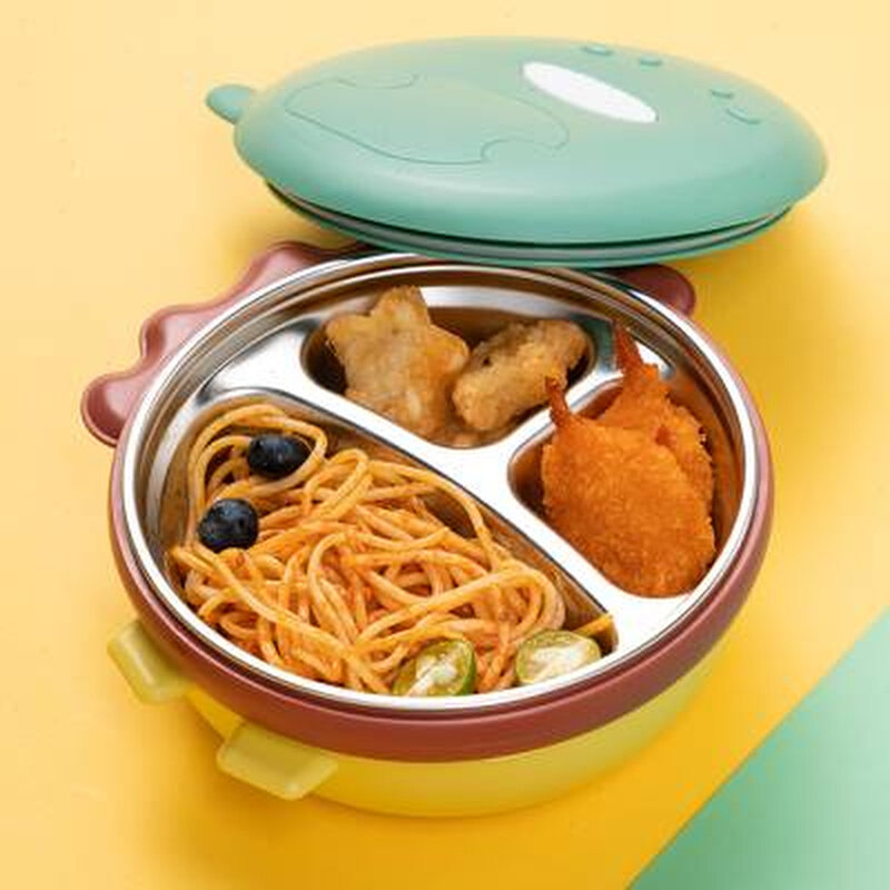宝宝餐盘不锈钢分格吸盘式吃饭防摔注水保温碗辅食婴儿童餐具套装