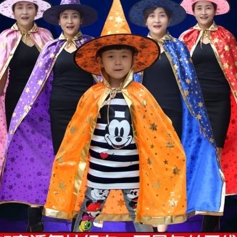 儿童披风万圣节演出装扮斗篷带帽子魔法师巫师幼儿园演出表演服饰