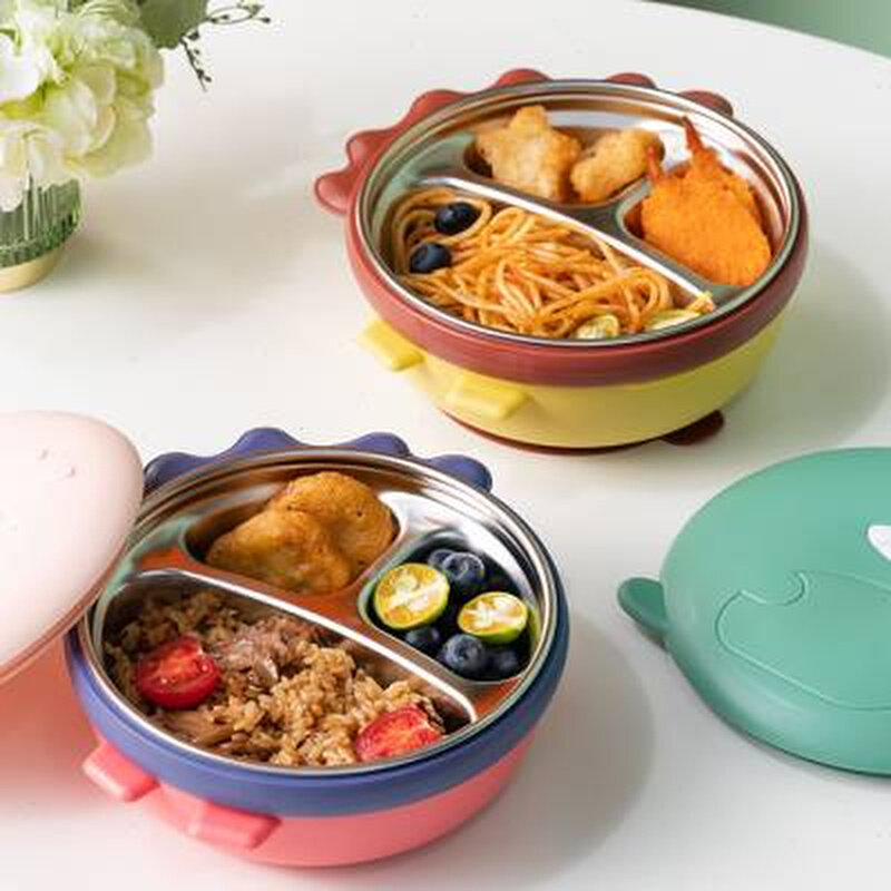 宝宝餐盘不锈钢分格吸盘式吃饭防摔注水保温碗辅食婴儿童餐具套装