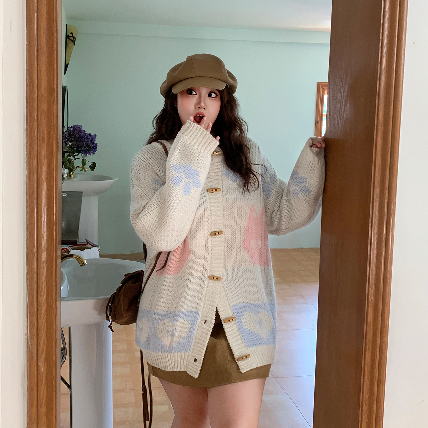 YUZI鱼子提花毛衣外套特大码女装