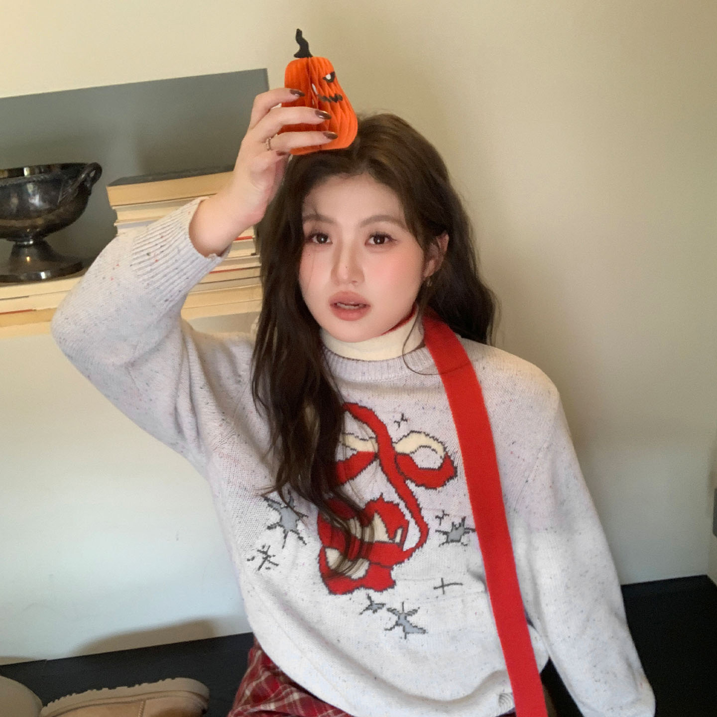 YUZI刺绣提花毛衣可拆卸小围巾