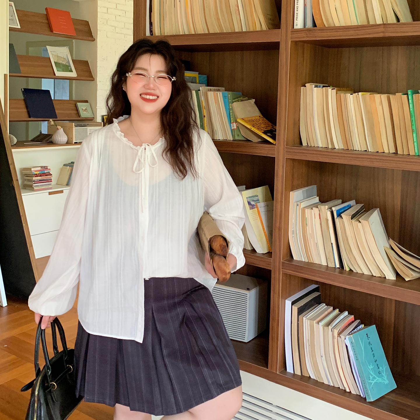 YUZI鱼子白棉衬衫大码女装