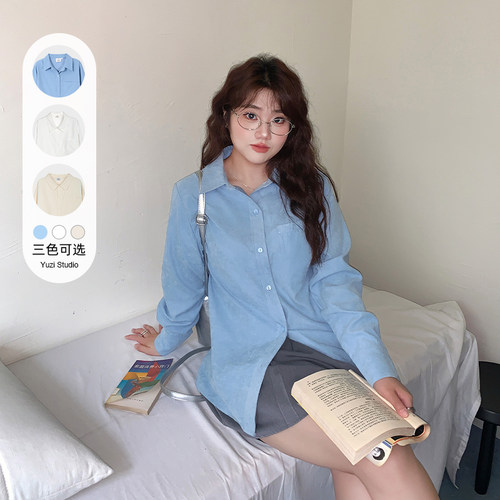 YUZI上衣翻领衬衫大码清新减龄