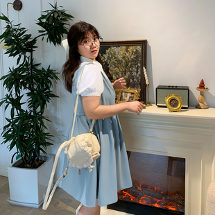 女装 YUZI鱼子假两件连衣裙温柔显瘦白大码 微胖mm遮肉韩系甜美裙子