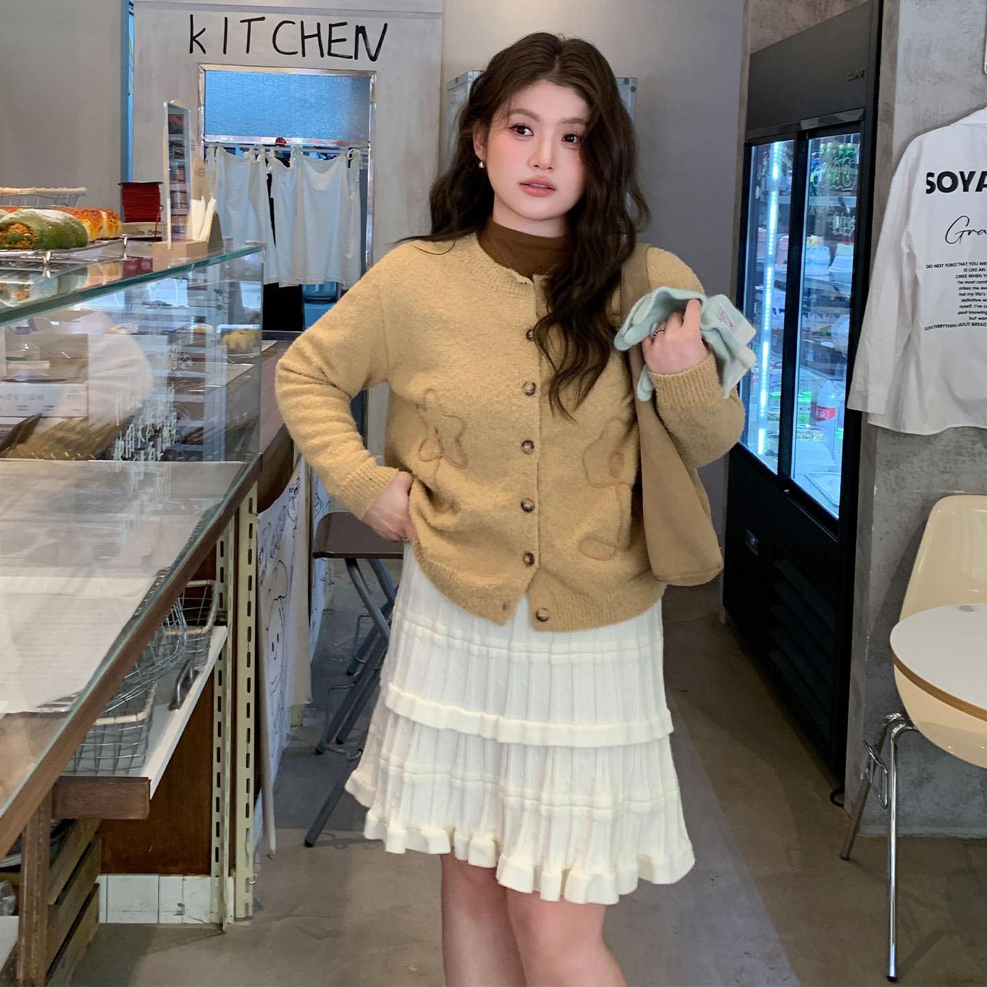 YUZI鱼子针织半身裙双层荷叶边