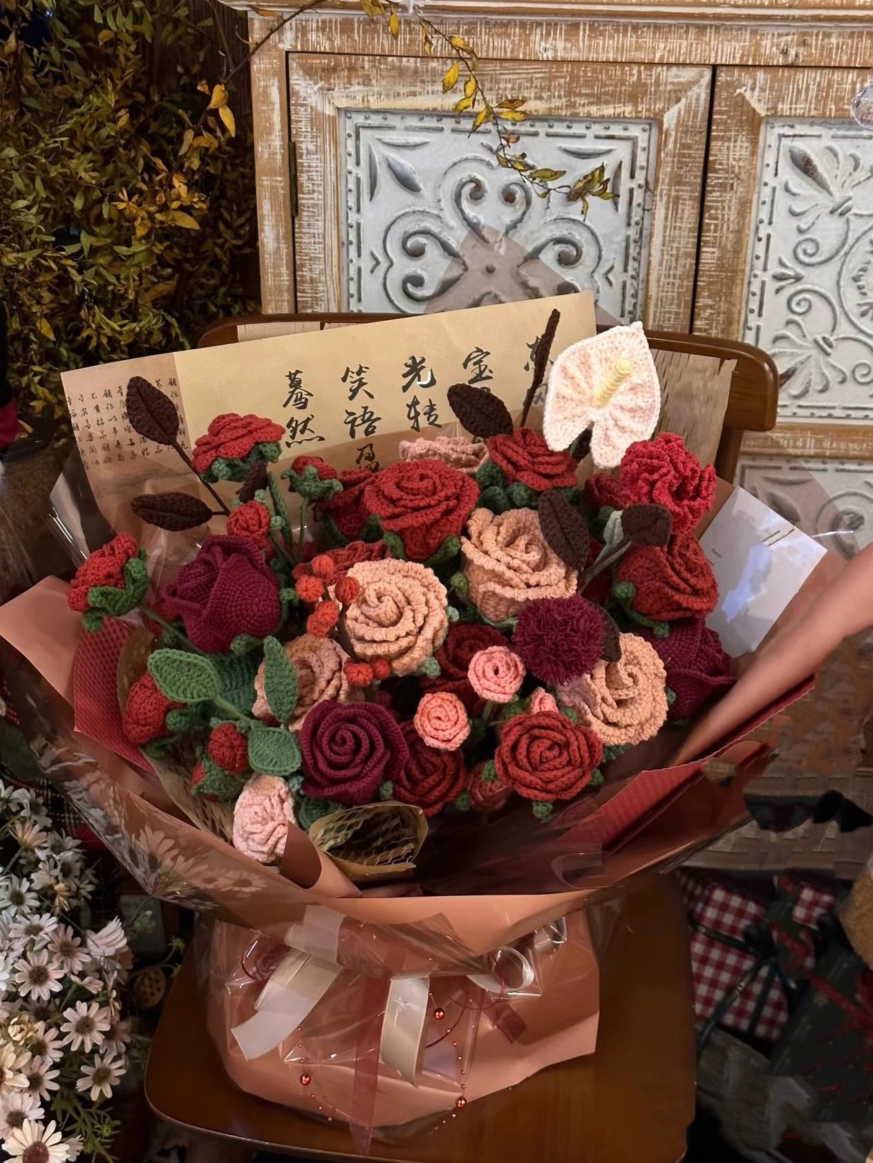 教师节礼物手工编织玫瑰花束diy材料包自制钩针向日葵手捧花钩织