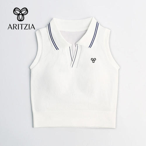 加拿大Aritzia TNA带胸垫运动翻领POLO无袖健身背心瑜伽T恤上衣女