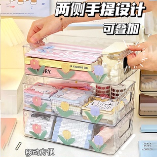 郁金香桌面收纳盒透明宿舍书桌文具书本置物架大容量办公室文件筐