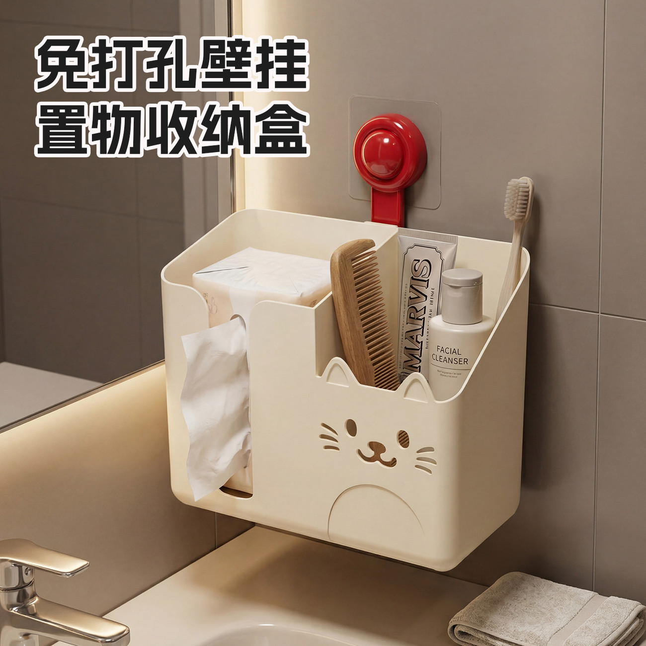 纸巾架浴室厕纸洗脸巾置物架免打孔卫生间收纳纸巾盒简约PP材质