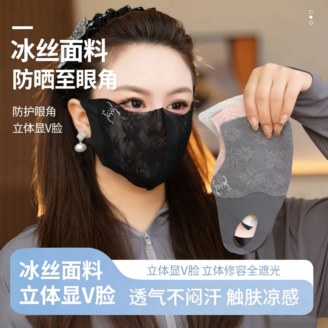 蕾丝时尚防晒口罩女高颜值2026新款护眼角紫外线冰丝立体夏薄透气