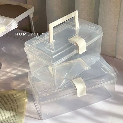 手提整理盒简约ins收纳盒透明药箱学生宿舍无印风防尘多功能药盒