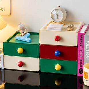 多巴胺桌面收纳盒抽屉式杂物整理盒学生书桌收纳盒办公室工位防尘