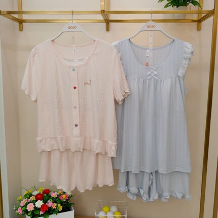香蜜闺秀26203003女士甜美棉质套头短袖短裤家居服套装