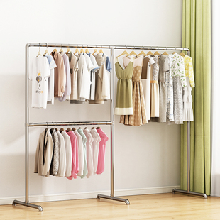 挂衣架落地卧室家用镀锌钢管晾衣架出租屋阳台晒衣服架简易晾衣杆