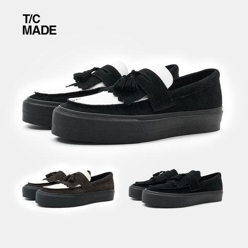 TCMADE 25AW乐福低帮硫化鞋 一脚蹬老钱风厚底增高休闲翻毛牛皮鞋