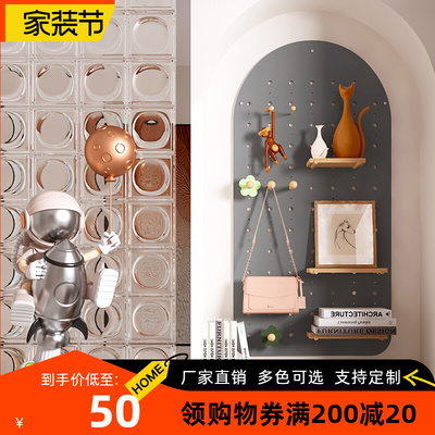 洞洞板实木定制入户玄关挂板墙上置物架隔板书房展示架贴墙收纳架