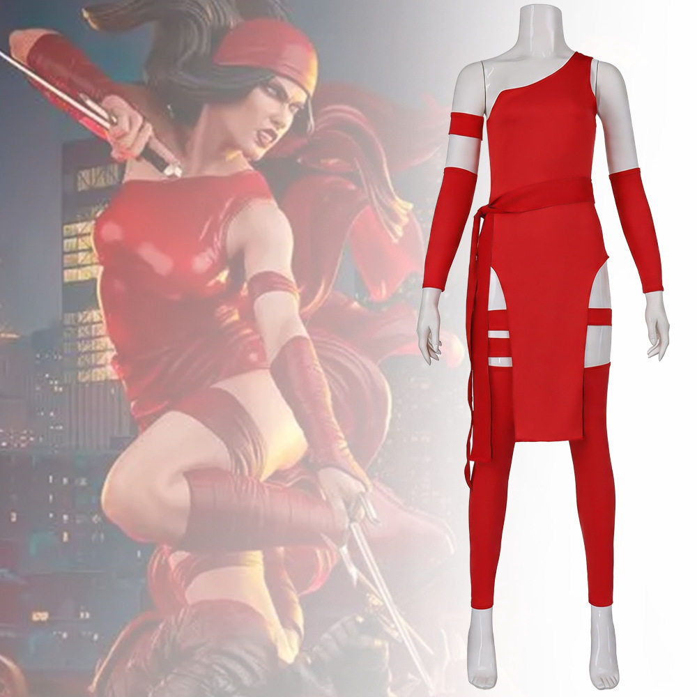 漫威反英雄女杀手Elektra艾丽卡cos服万圣节cosplay红裙套装