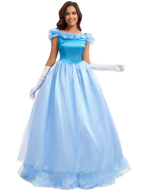 蓝色礼服舞台表演服万圣节cosplay服装灰姑娘角色扮演服白雪公主