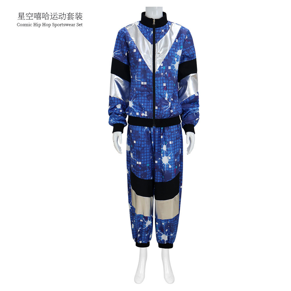 跨境复古80年代迪斯科星空嘻哈文化运动服套装万圣狂欢派对服饰