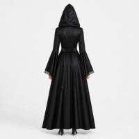 In stock: Medieval witch hooded long dress, Gothic Renaissance lace-up flared sleeve Halloween dress thumbnail 6
