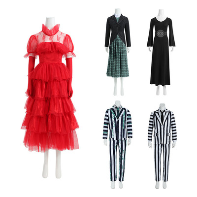 阴间大法师2COS服Beetlejuice甲壳虫汁莉迪亚红色纱裙COSPLAY表演