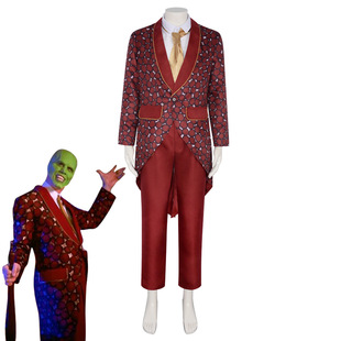 变相怪杰cos服 斯坦利同款红西装cos服 欧美电影跨境角色扮演服饰