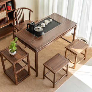 新中式黑胡桃木茶桌椅组合家用客厅阳台小户型实木茶台茶几泡茶桌