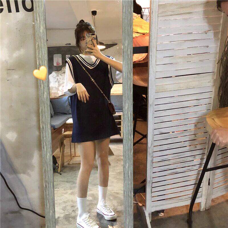 假两件背心短袖t恤女2025新款夏季韩版欧货宽松中长版运动篮球服