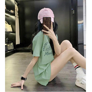 绿色短袖t恤女2026夏季新款韩版巨好看大版宽松显瘦休闲半袖上衣