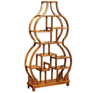 中式圆形博古架小号实木葫芦多宝格展示柜南榆木茶室古玩置物架