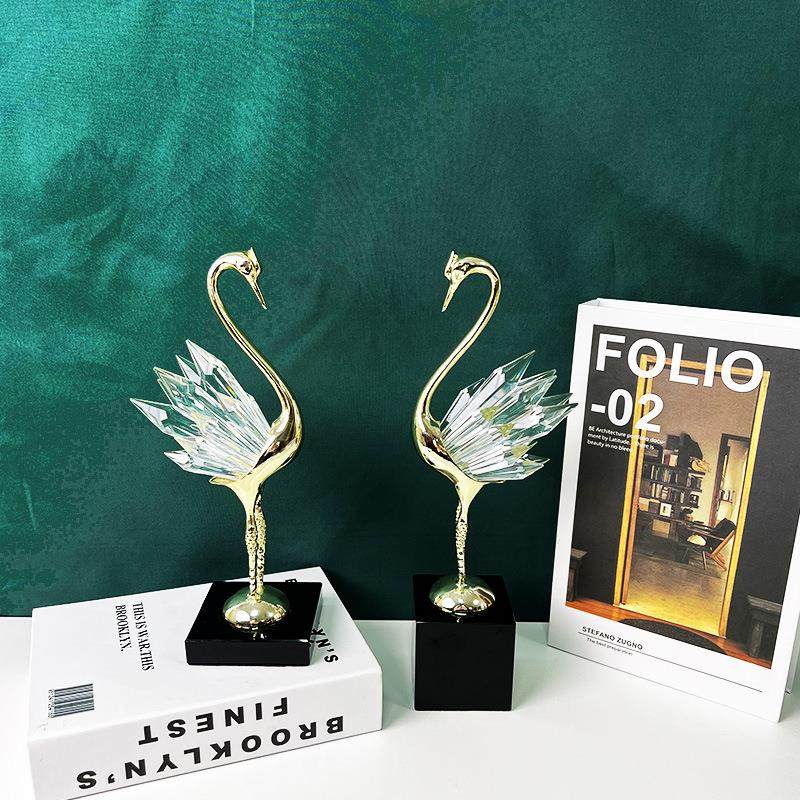 水晶石天鹅轻奢家居装饰桌面摆件客厅电视柜玄关柜合金轻奢工艺品,家居饰品,装饰摆件,淘宝优惠券,粉丝福利购,淘宝优惠卷