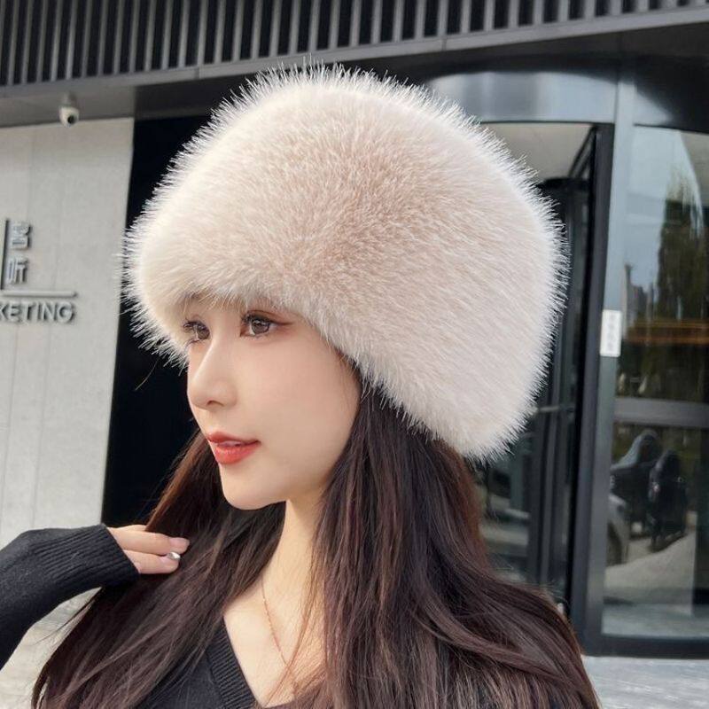 2025毛绒帽子仿狐狸毛皮草秋冬季加厚保暖女士公主水桶帽跨境
